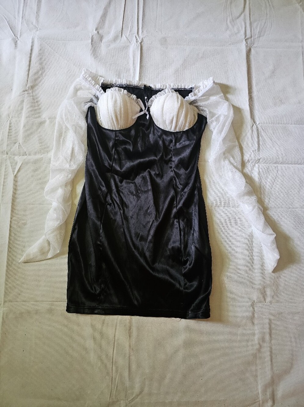 SHEIN Black Satin Strapless Dress with White Bust Cups